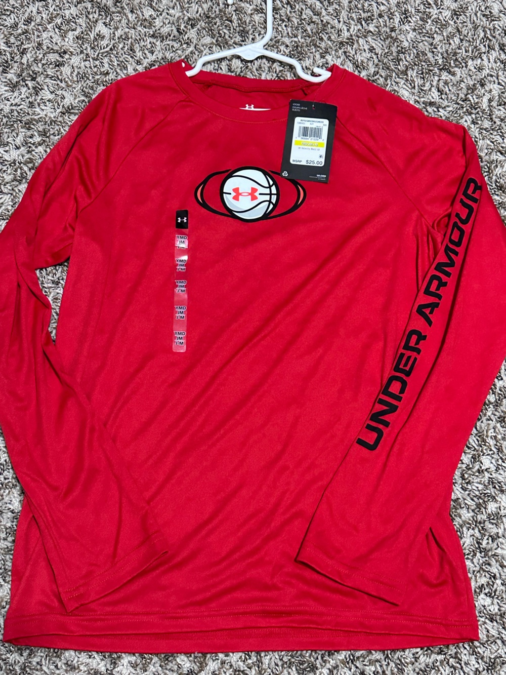 Under Armour boys Red Long-Sleeve Performance Tee with Black Logo